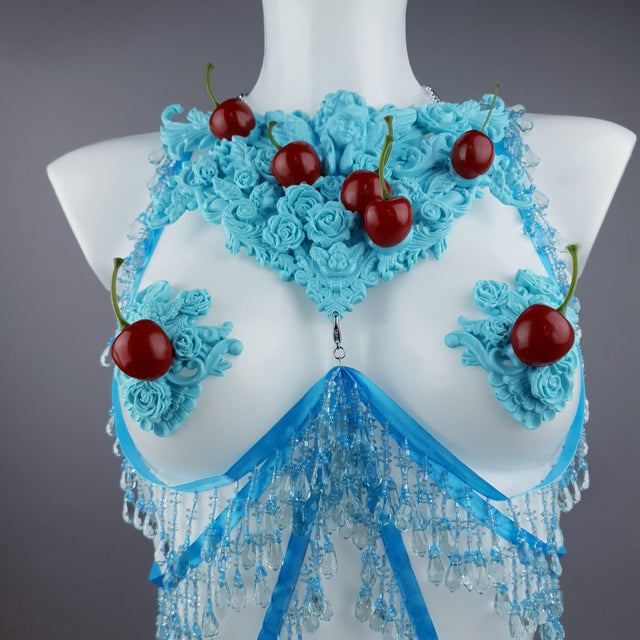 "Bobelo" Blue Cherry Filigree & Beading Body Jewellery with Nipple Pasties