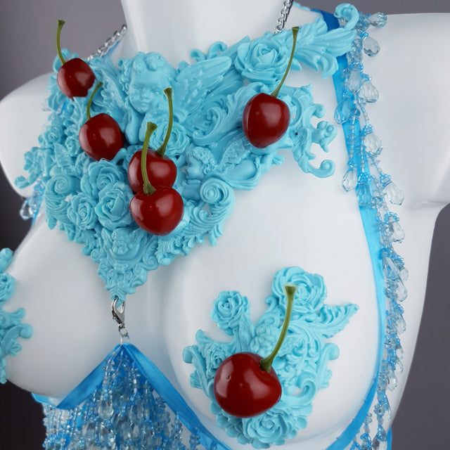 "Bobelo" Blue Cherry Filigree & Beading Body Jewellery with Nipple Pasties