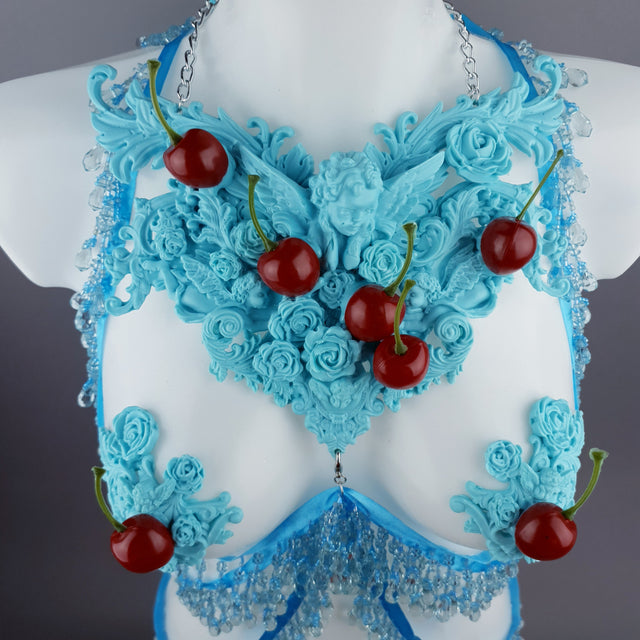 "Bobelo" Blue Cherry Filigree & Beading Body Jewellery with Nipple Pasties