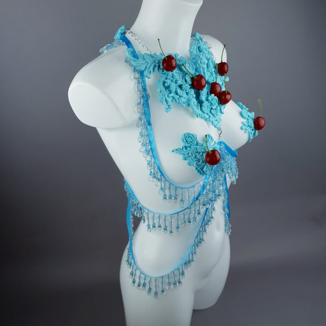 "Bobelo" Blue Cherry Filigree & Beading Body Jewellery with Nipple Pasties