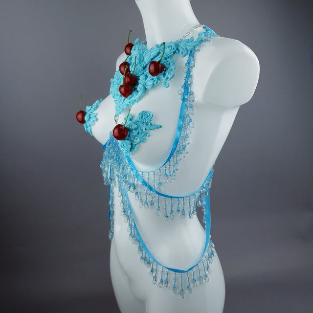 "Bobelo" Blue Cherry Filigree & Beading Body Jewellery with Nipple Pasties