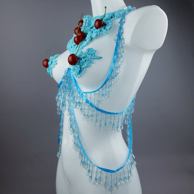 "Bobelo" Blue Cherry Filigree & Beading Body Jewellery with Nipple Pasties