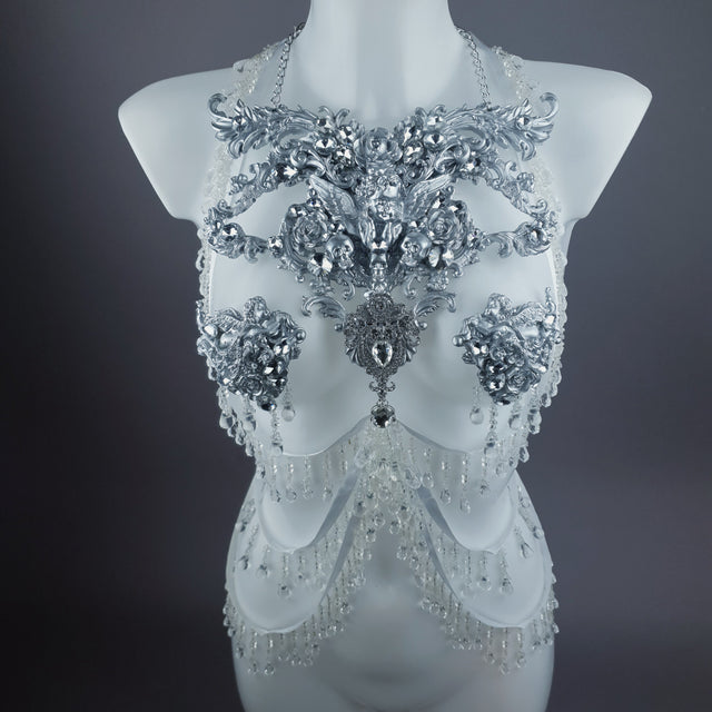 "Ice" Silver Filigree & Beading Body Jewellery with Nipple Pasties