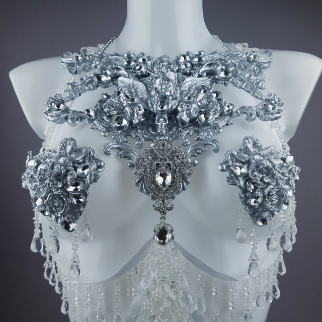 "Ice" Silver Filigree & Beading Body Jewellery with Nipple Pasties