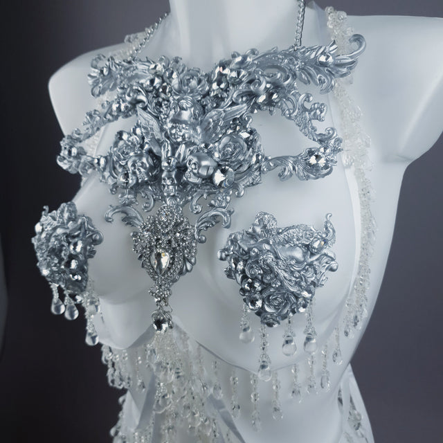 "Ice" Silver Filigree & Beading Body Jewellery with Nipple Pasties