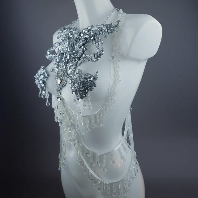 "Ice" Silver Filigree & Beading Body Jewellery with Nipple Pasties