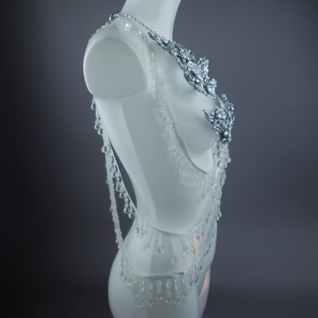"Ice" Silver Filigree & Beading Body Jewellery with Nipple Pasties