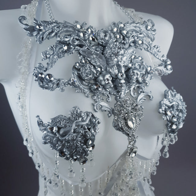 "Ice" Silver Filigree & Beading Body Jewellery with Nipple Pasties