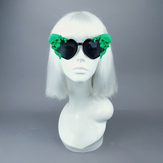 "Doom" Green Skull Black Heart Shaped Sunglasses