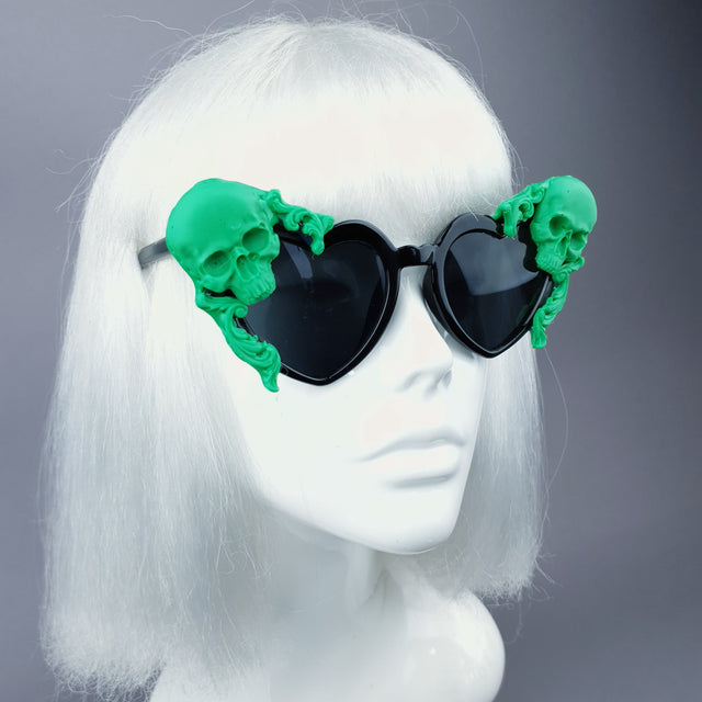 "Doom" Green Skull Black Heart Shaped Sunglasses
