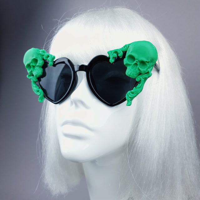 "Doom" Green Skull Black Heart Shaped Sunglasses