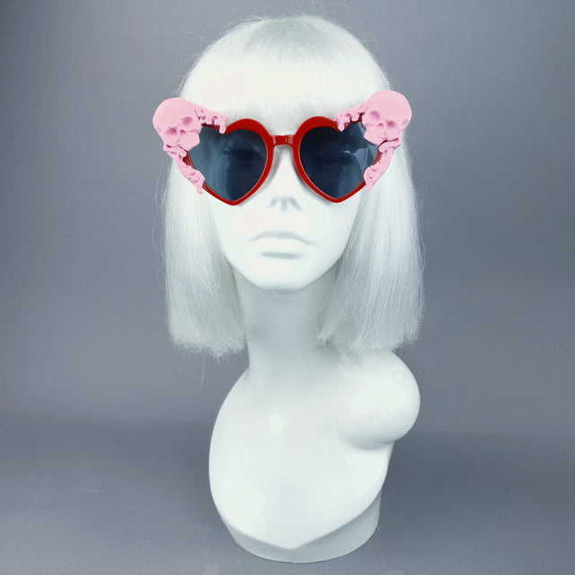 "Doom" Pink Skull Red Heart Shaped Sunglasses