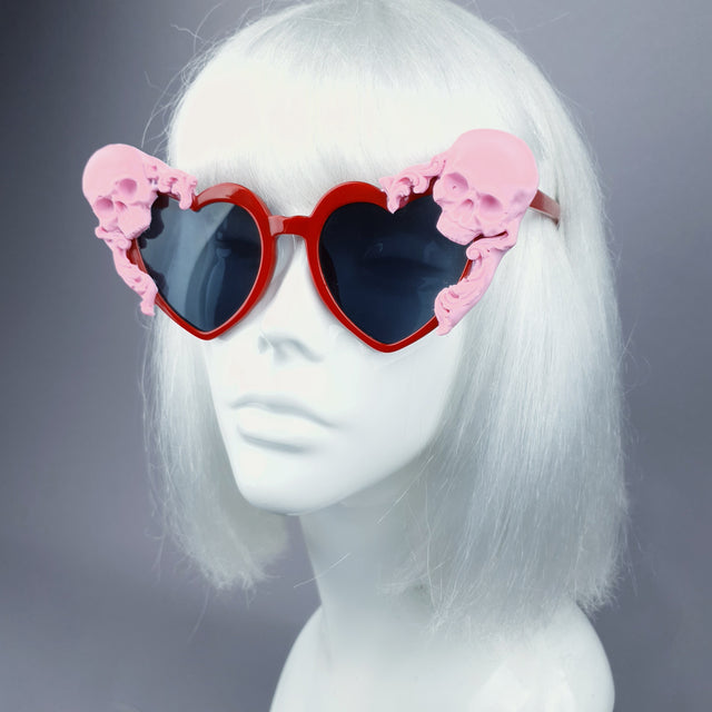 "Doom" Pink Skull Red Heart Shaped Sunglasses