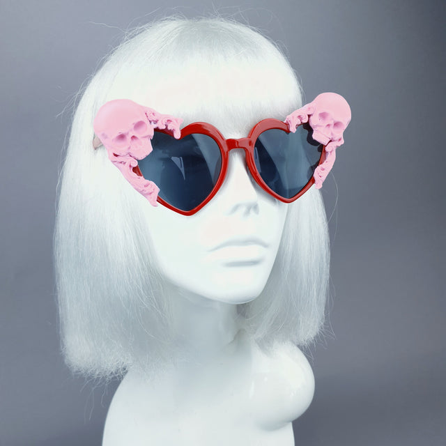 "Doom" Pink Skull Red Heart Shaped Sunglasses