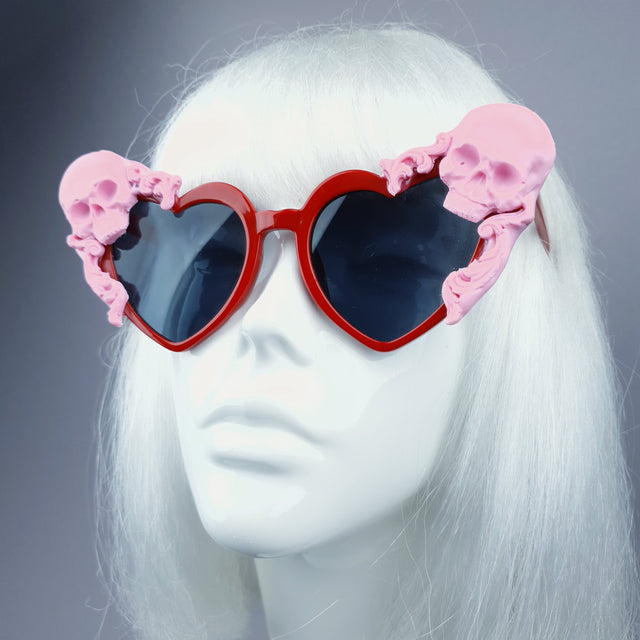 "Doom" Pink Skull Red Heart Shaped Sunglasses