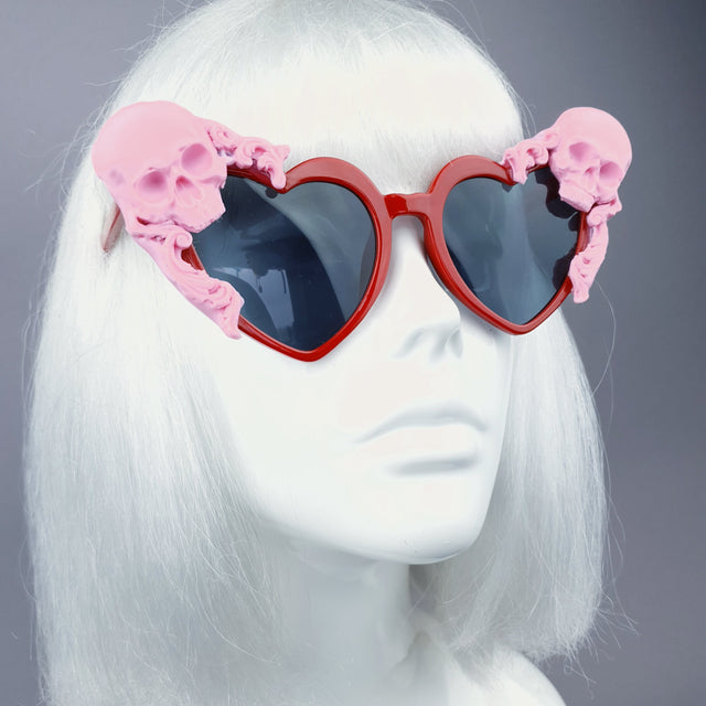 "Doom" Pink Skull Red Heart Shaped Sunglasses