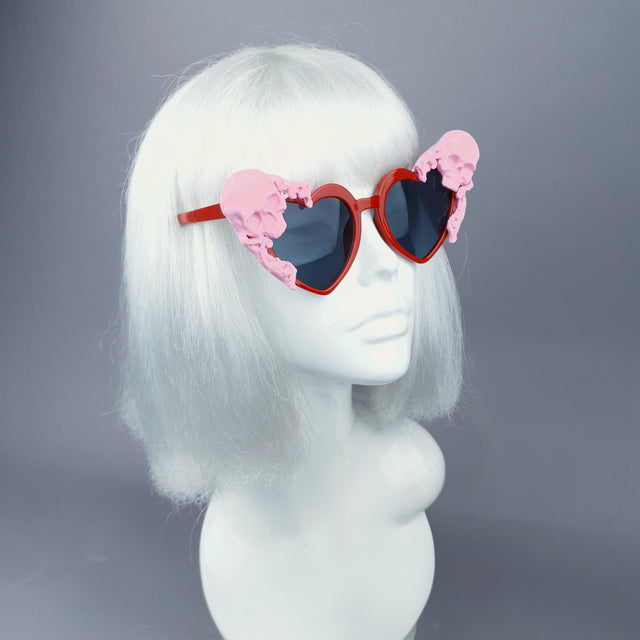 "Doom" Pink Skull Red Heart Shaped Sunglasses