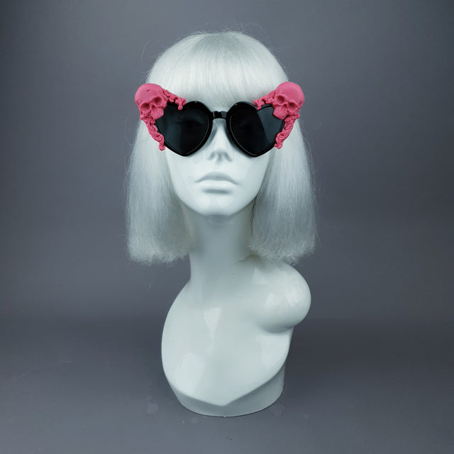 "Doom" Pink Skull Black Heart Shaped Sunglasses