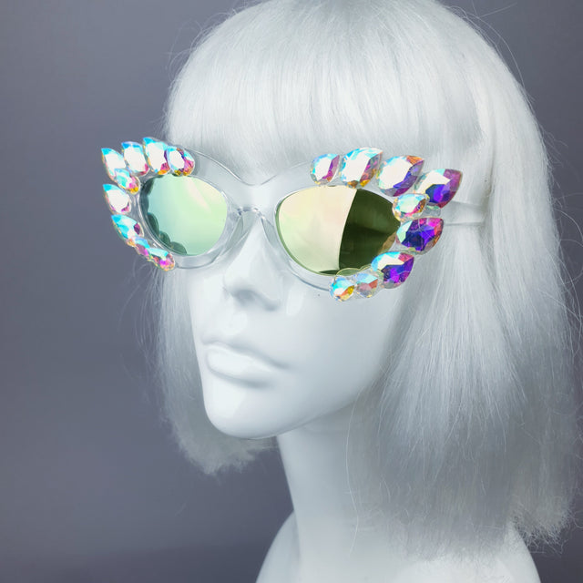 "Sparkle" Iridescent Jewel Cats Eye Sunglasses