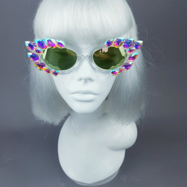 "Sparkle" Iridescent Jewel Cats Eye Sunglasses