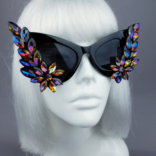 "Krystallos" Iridescent Jewel Cats Eye Sunglasses