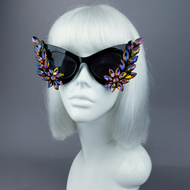 "Krystallos" Iridescent Jewel Cats Eye Sunglasses