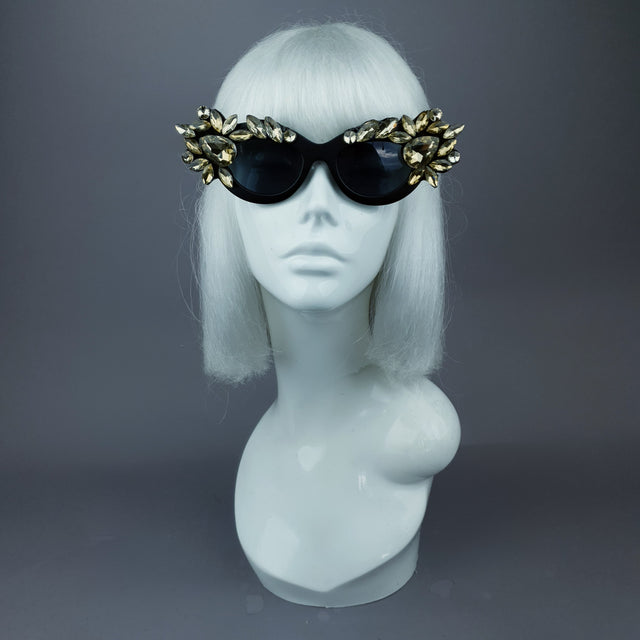 "Diamanda" Gold Diamante Jewel Cats Eye Sunglasses