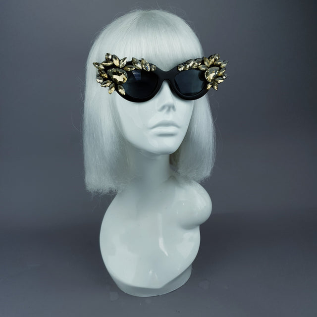 "Diamanda" Gold Diamante Jewel Cats Eye Sunglasses