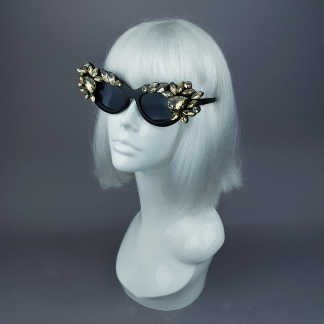 "Diamanda" Gold Diamante Jewel Cats Eye Sunglasses