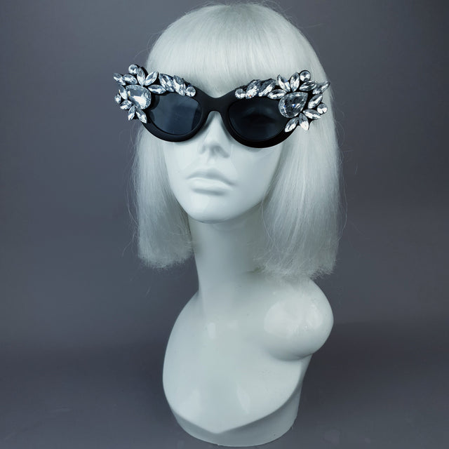 "Diamanda" Clear Diamante Jewel Cats Eye Sunglasses