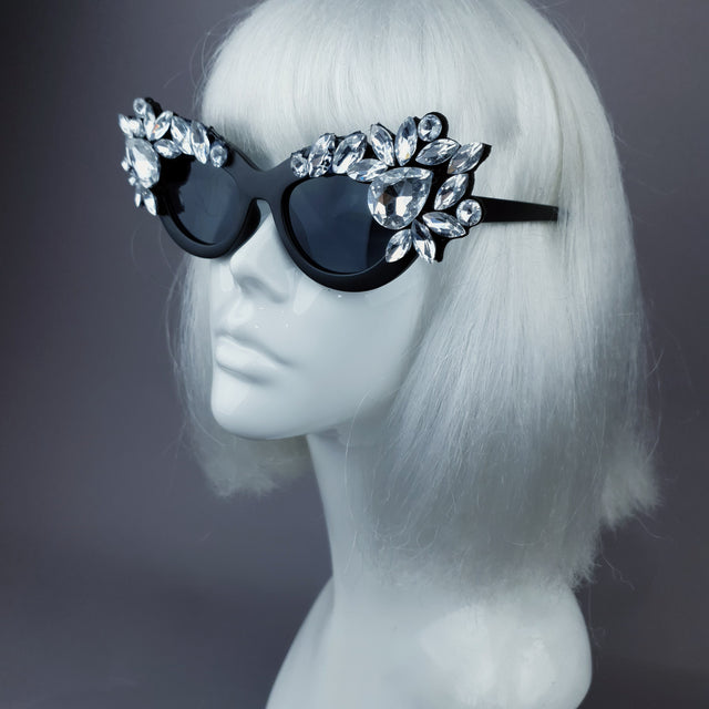 "Diamanda" Clear Diamante Jewel Cats Eye Sunglasses