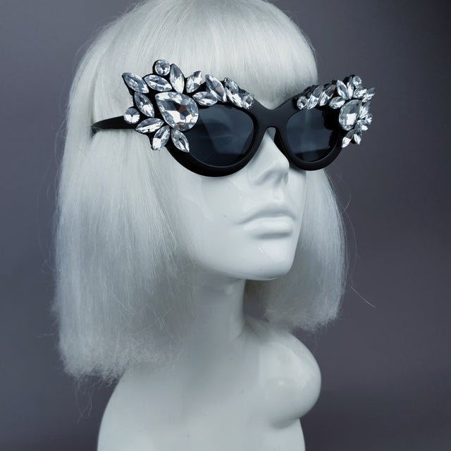 "Diamanda" Clear Diamante Jewel Cats Eye Sunglasses