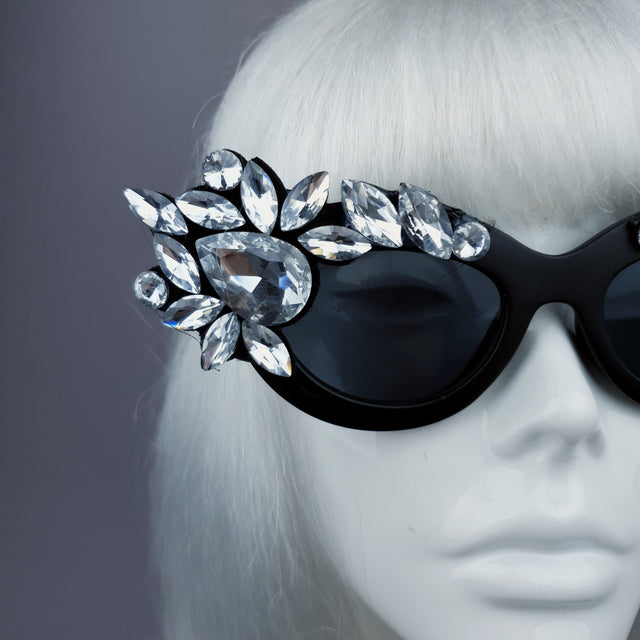 "Diamanda" Clear Diamante Jewel Cats Eye Sunglasses