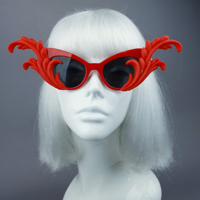 "Kokoro" Red OTT Filigree Statement Sunglasses