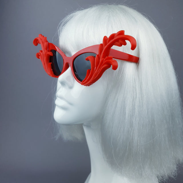 "Kokoro" Red OTT Filigree Statement Sunglasses