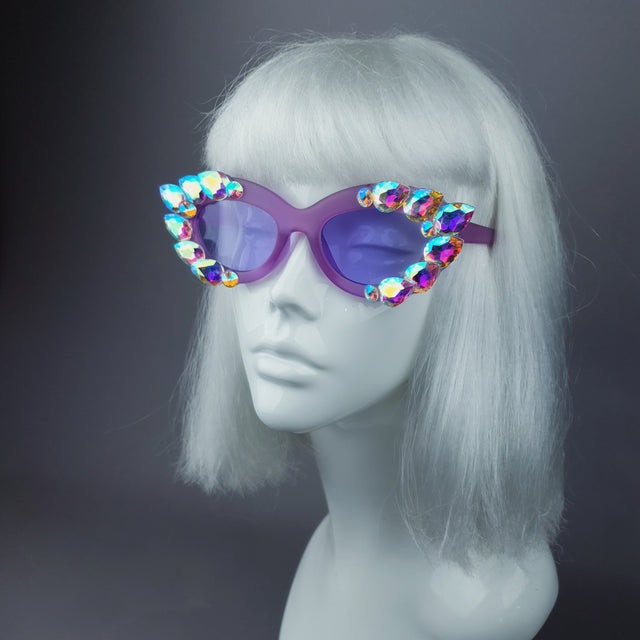 "Sparkle" Iridescent Purple Jewel Cats Eye Sunglasses