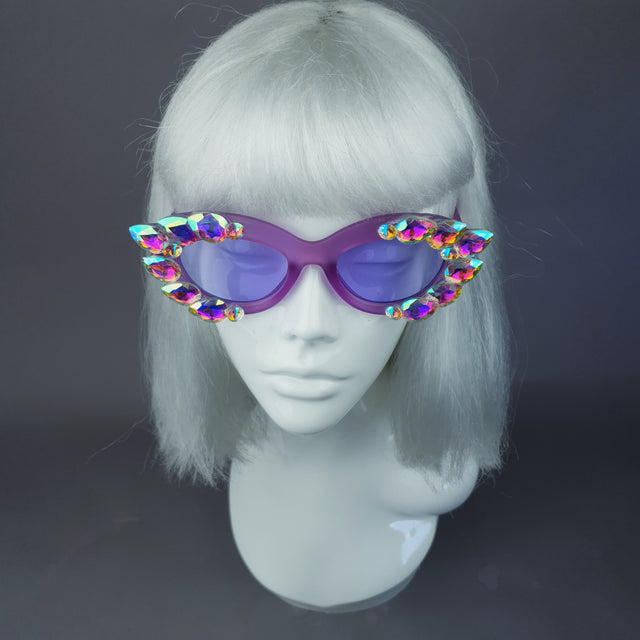 "Sparkle" Iridescent Purple Jewel Cats Eye Sunglasses