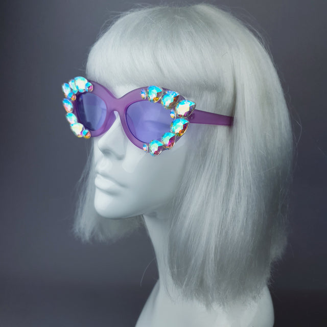 "Sparkle" Iridescent Purple Jewel Cats Eye Sunglasses