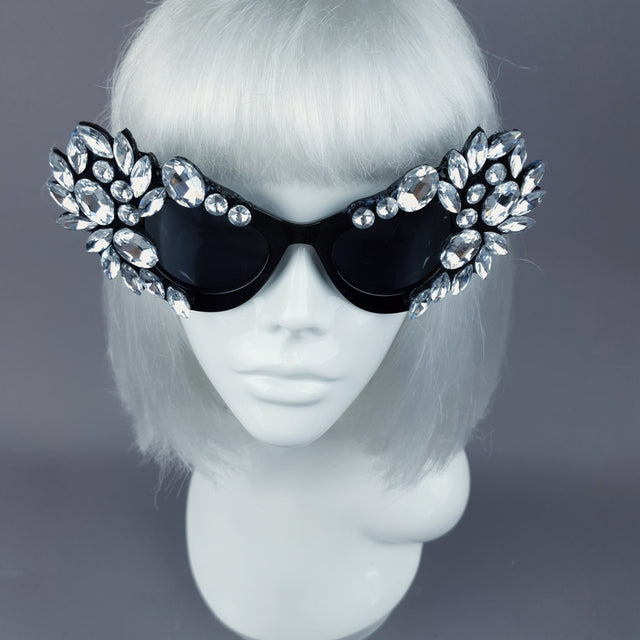 "Galás" Clear Diamante Jewel Cats Eye Sunglasses