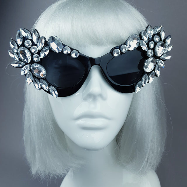 "Galás" Clear Diamante Jewel Cats Eye Sunglasses