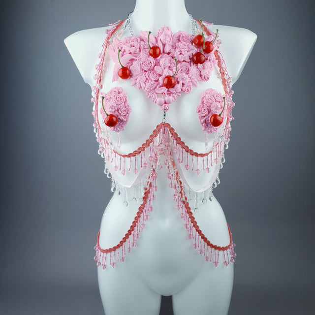 "Maria's Dream" Pink Cherry Filigree & Beading Body Jewellery with Nipple Pasties