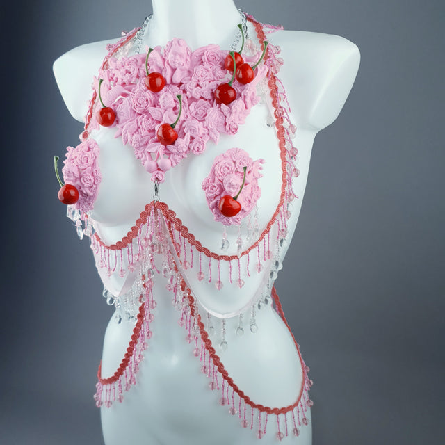 "Maria's Dream" Pink Cherry Filigree & Beading Body Jewellery with Nipple Pasties