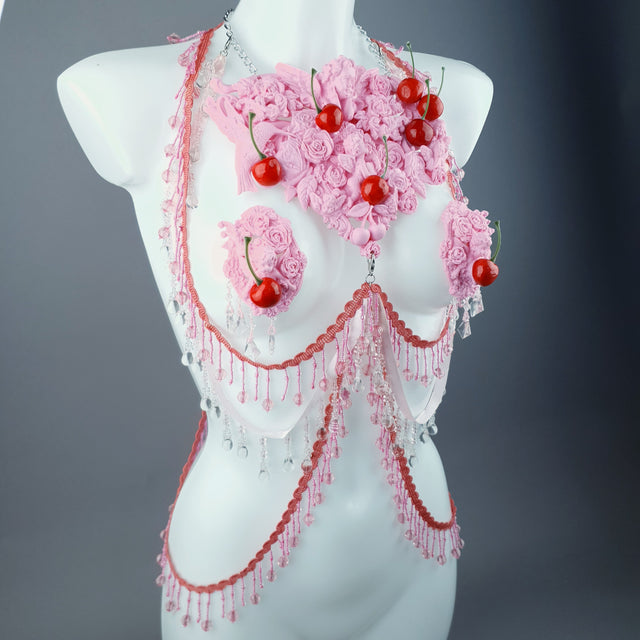 "Maria's Dream" Pink Cherry Filigree & Beading Body Jewellery with Nipple Pasties