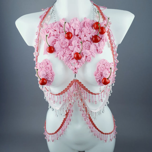 "Maria's Dream" Pink Cherry Filigree & Beading Body Jewellery with Nipple Pasties