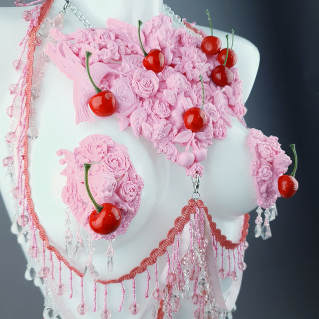 "Maria's Dream" Pink Cherry Filigree & Beading Body Jewellery with Nipple Pasties