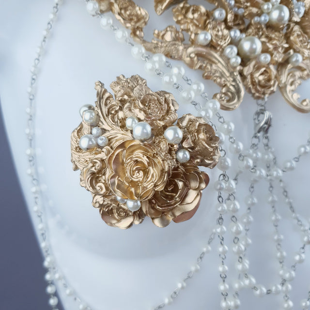 "Alchemy" Gold Rose & Pearl Harness Body Jewellery & Pasties.