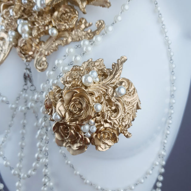 "Alchemy" Gold Rose & Pearl Harness Body Jewellery & Pasties.