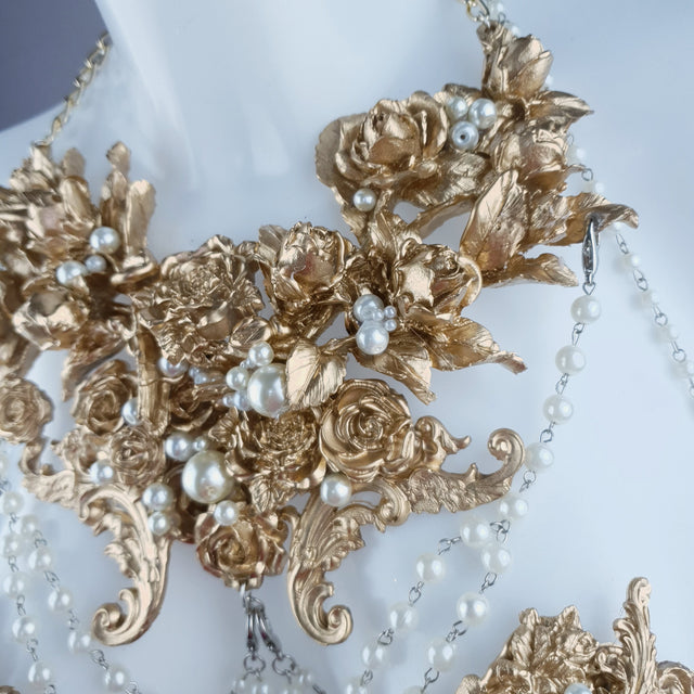 "Alchemy" Gold Rose & Pearl Harness Body Jewellery & Pasties.