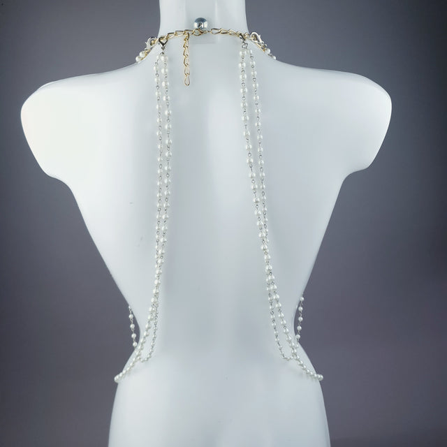 "Alchemy" Gold Rose & Pearl Harness Body Jewellery & Pasties.