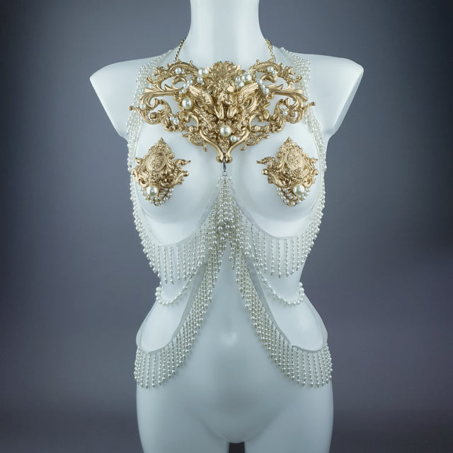 Acadia" Gold Filigree & Pearl Harness Body Jewellery & Pasties.
